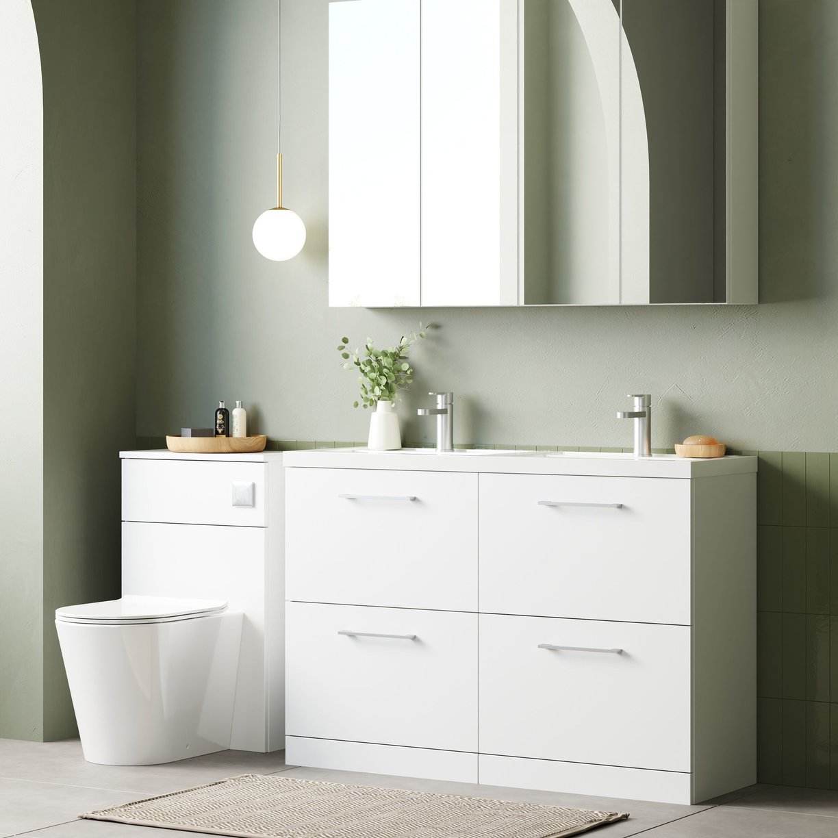 1200mm FS 4-Drawer Vanity & Double Basin - Gloss White