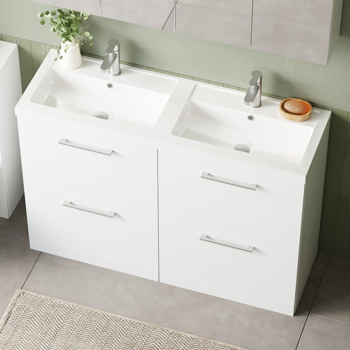 1200mm FS 4-Drawer Vanity & Double Basin - Gloss White