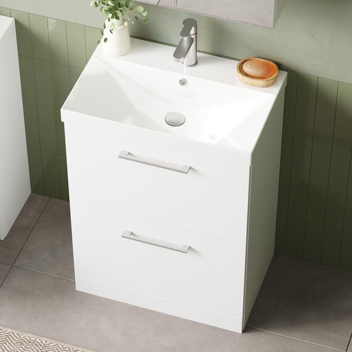 600mm FS 2-Drawer Vanity & Basin 3 - Gloss White
