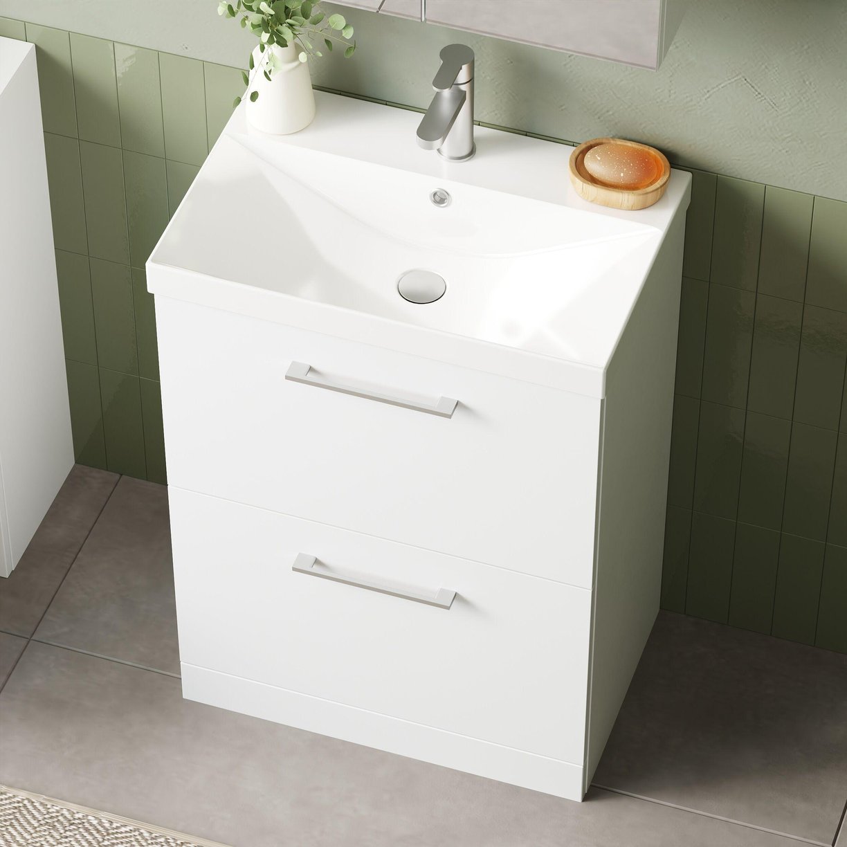 600mm FS 2-Drawer Vanity & Basin 3 - Gloss White