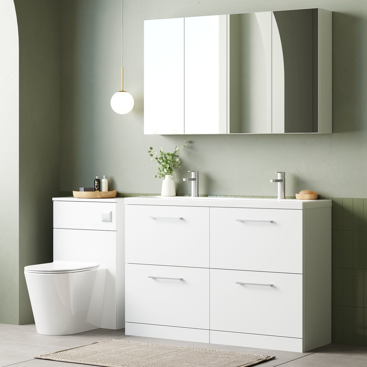 1200mm FS 4-Drawer Vanity & Double Basin - Gloss White
