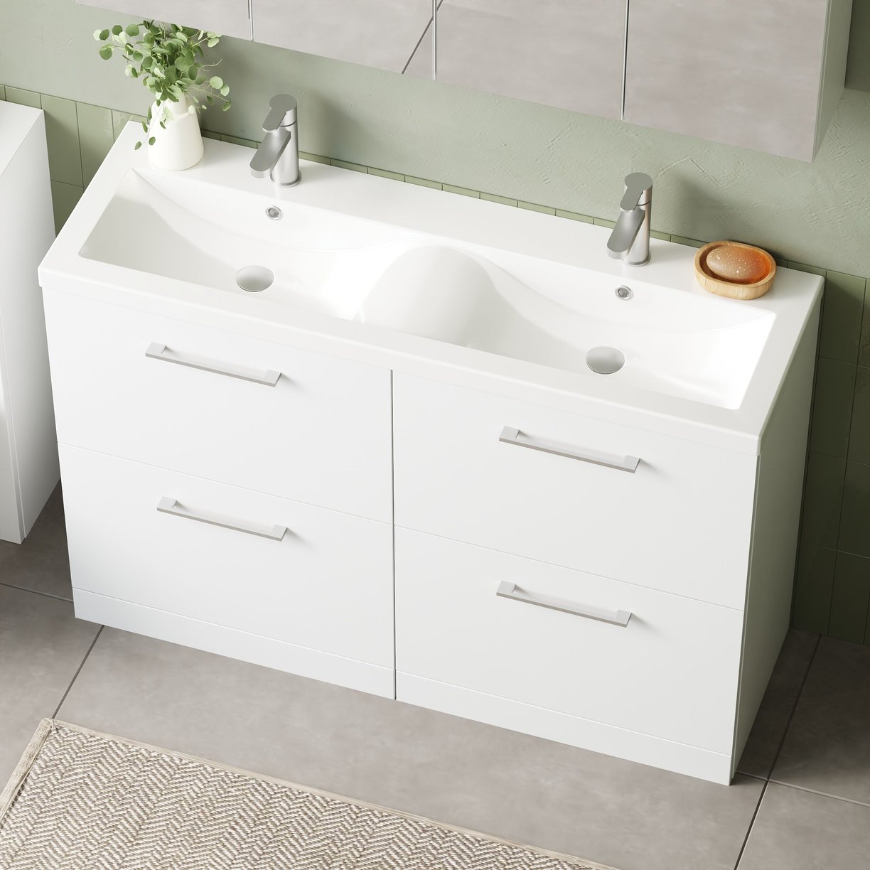 1200mm FS 4-Drawer Vanity & Double Basin - Gloss White