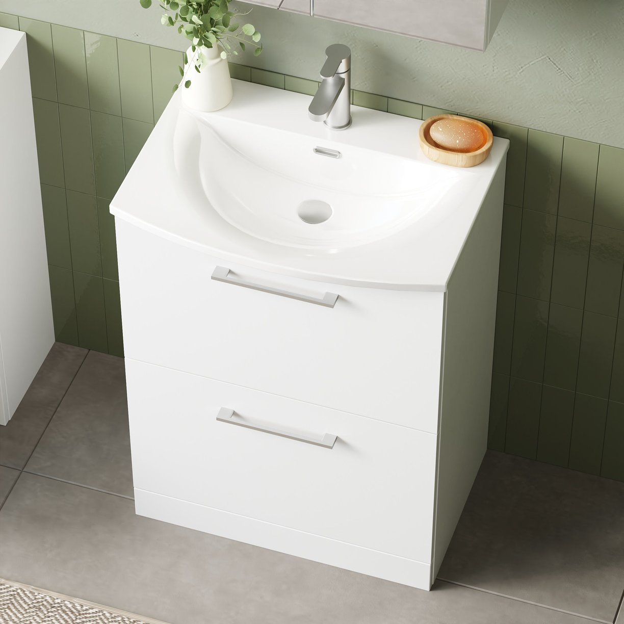 600mm FS 2-Drawer Vanity & Basin 4 - Gloss White