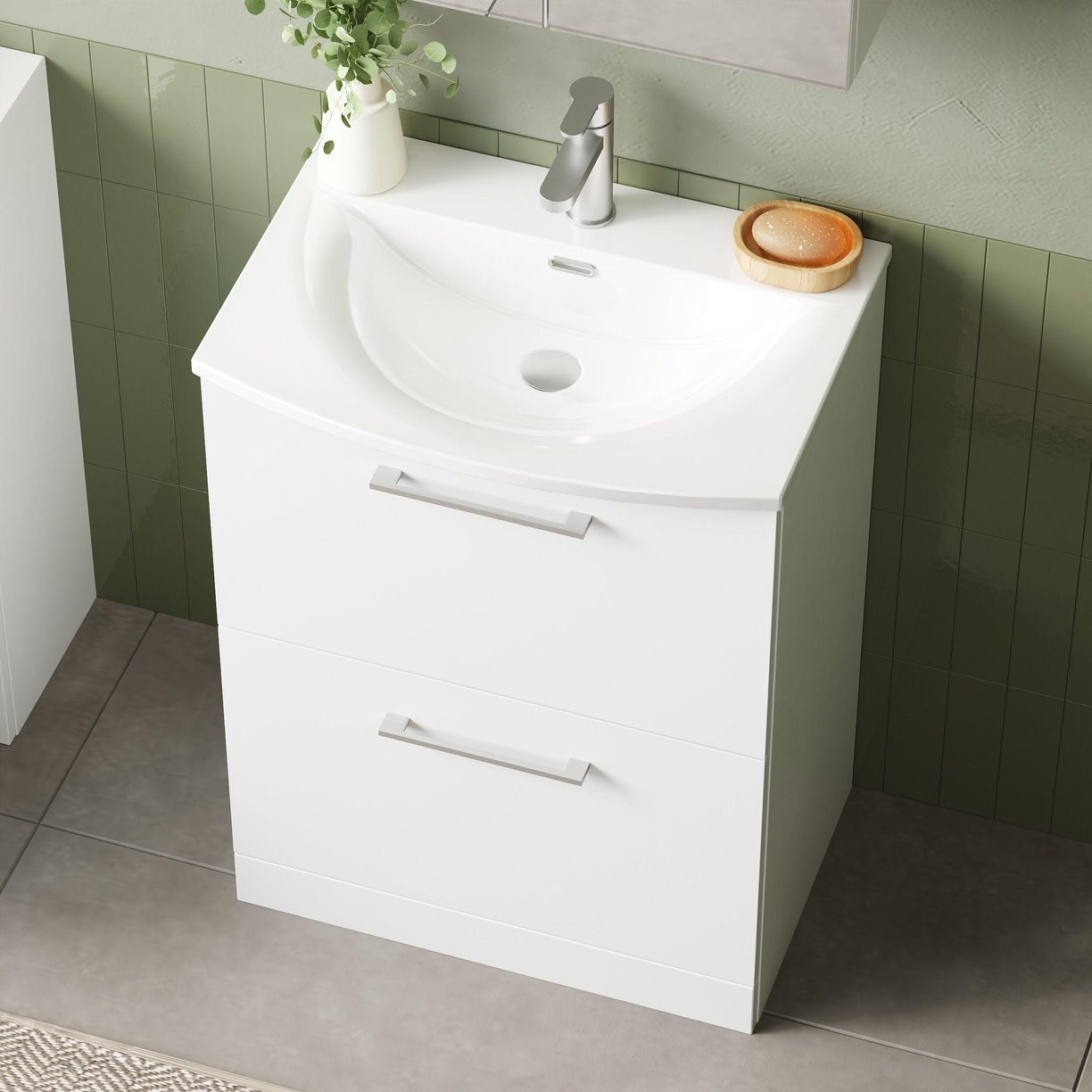 600mm FS 2-Drawer Vanity & Basin 4 - Gloss White