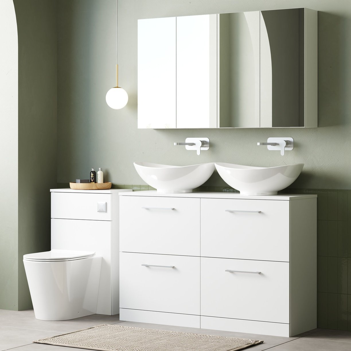 1200mm FS 4-Drawer Vanity & Worktop - Gloss White