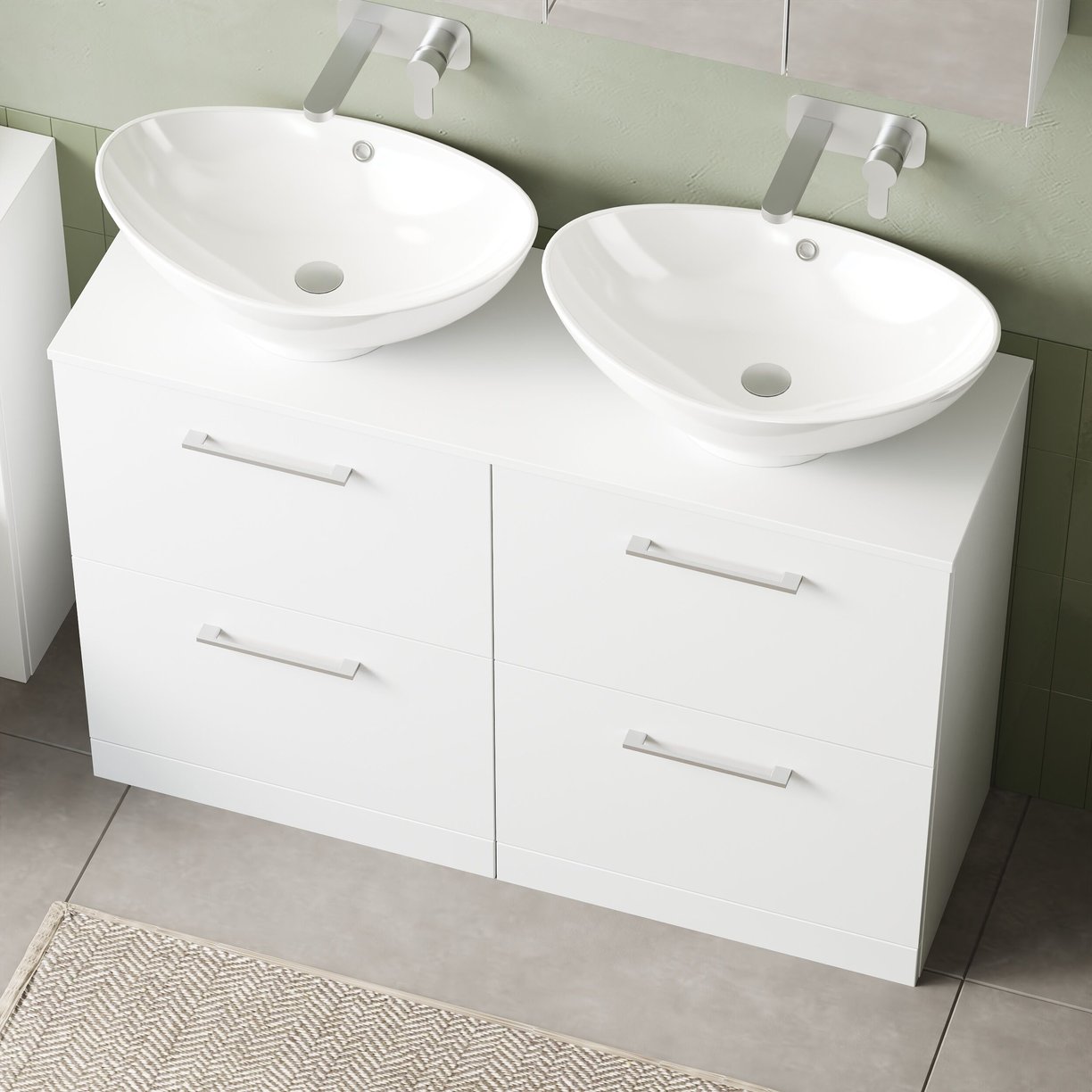 1200mm FS 4-Drawer Vanity & Worktop - Gloss White