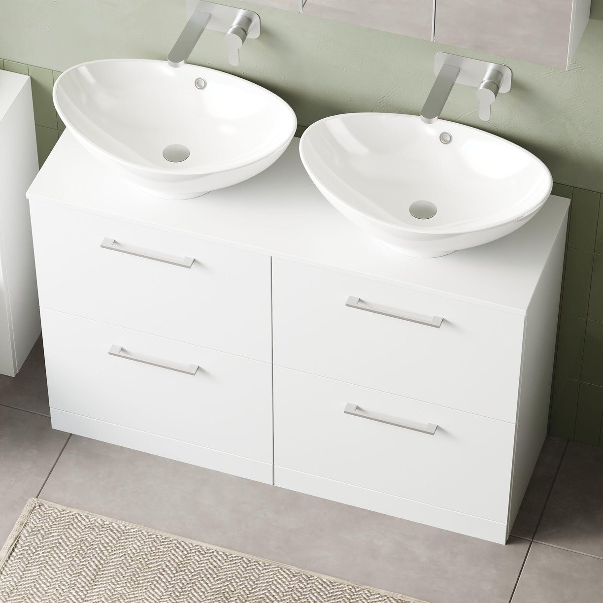 1200mm FS 4-Drawer Vanity & Worktop - Gloss White
