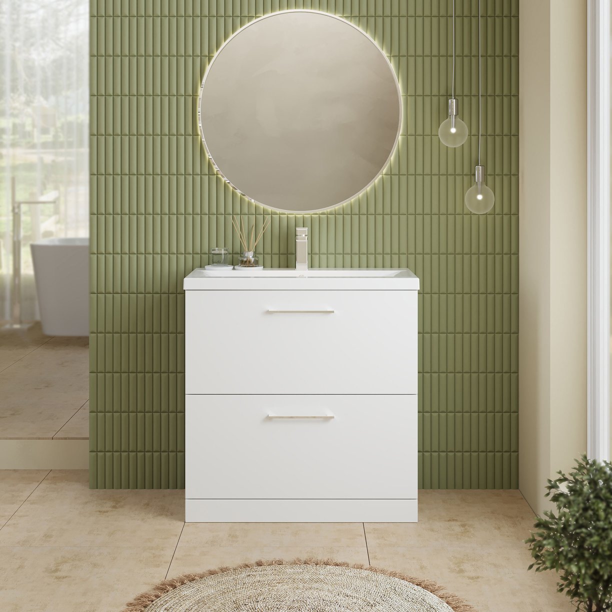 800mm FS 2-Drawer Vanity & Basin 1 - Gloss White