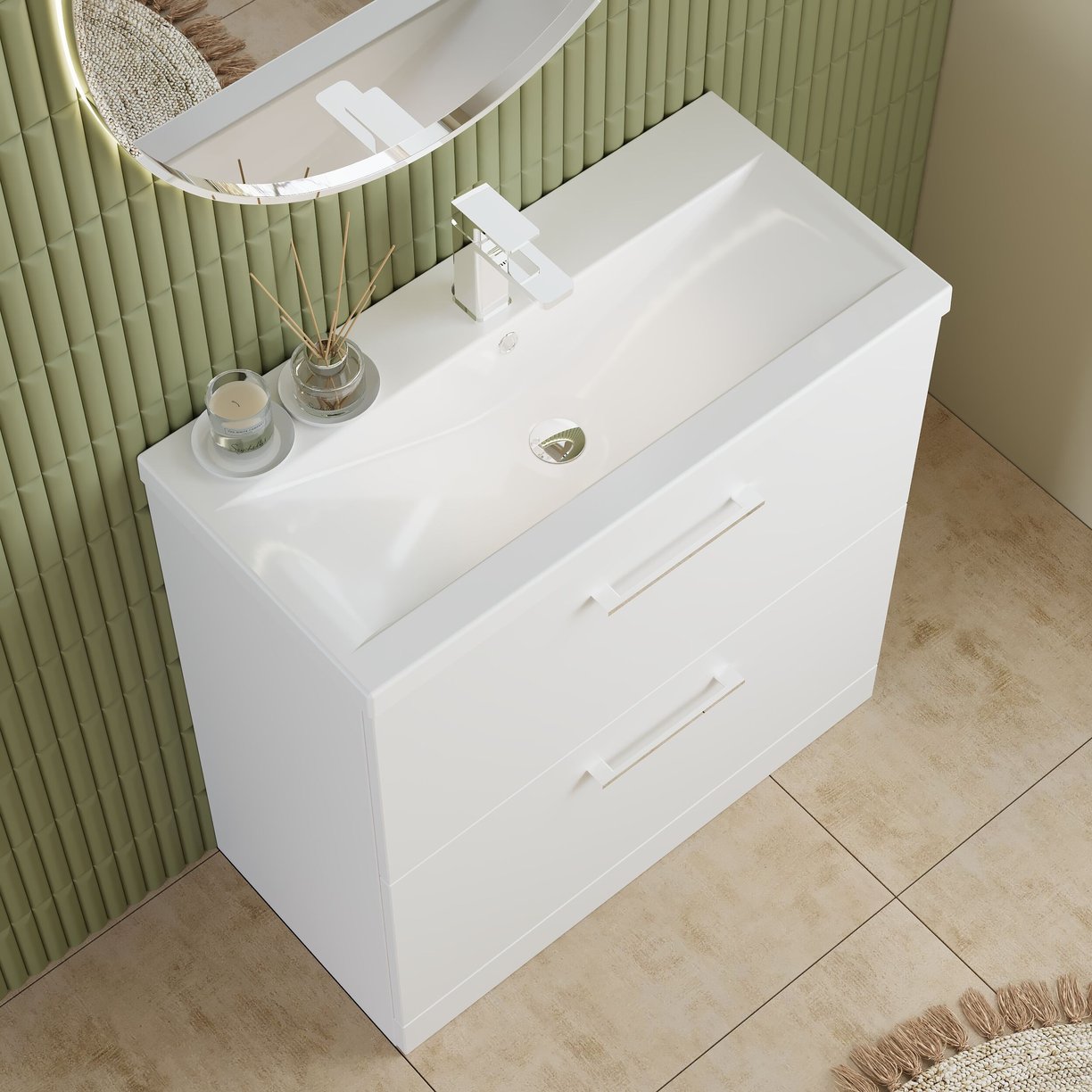 800mm FS 2-Drawer Vanity & Basin 1 - Gloss White