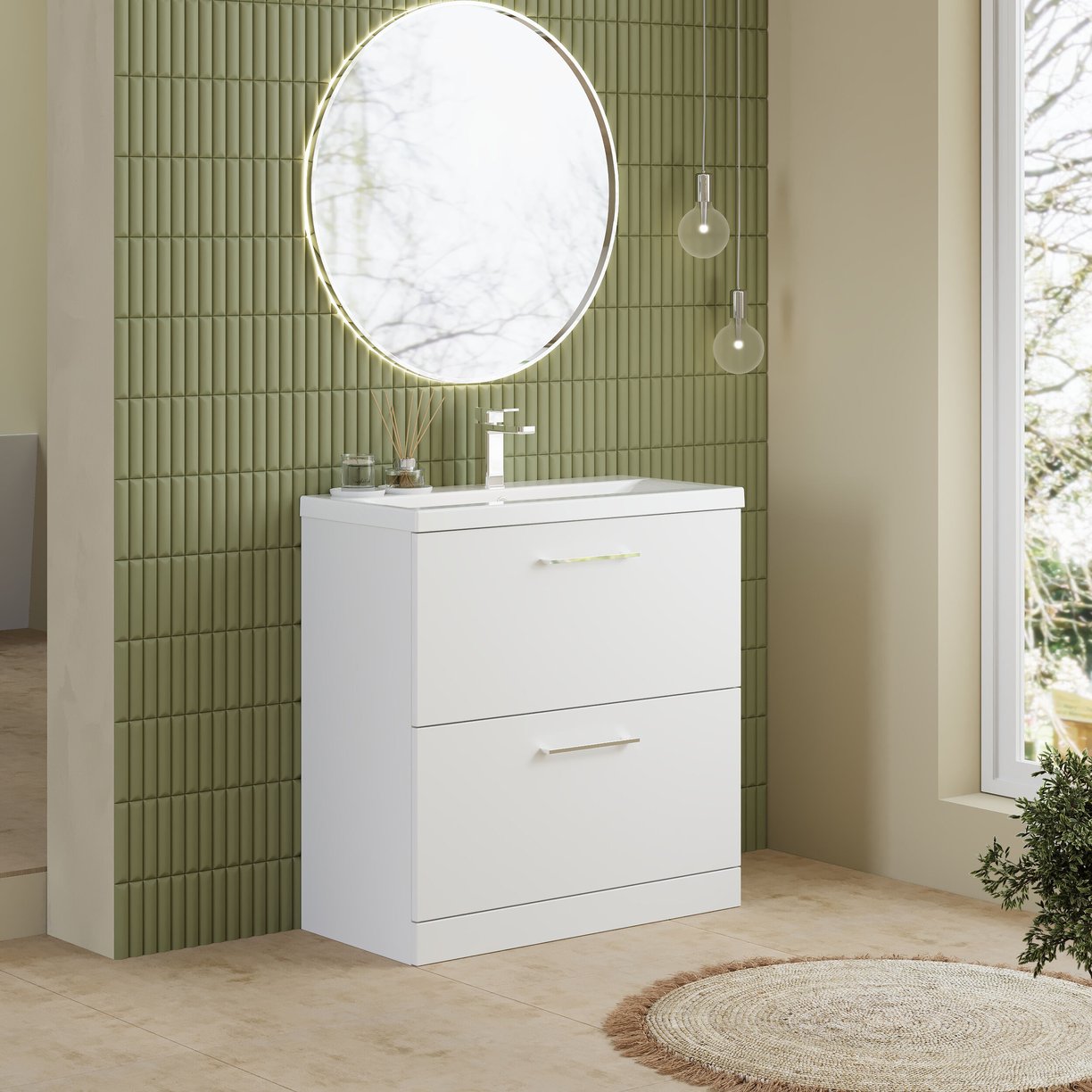 800mm FS 2-Drawer Vanity & Basin 1 - Gloss White