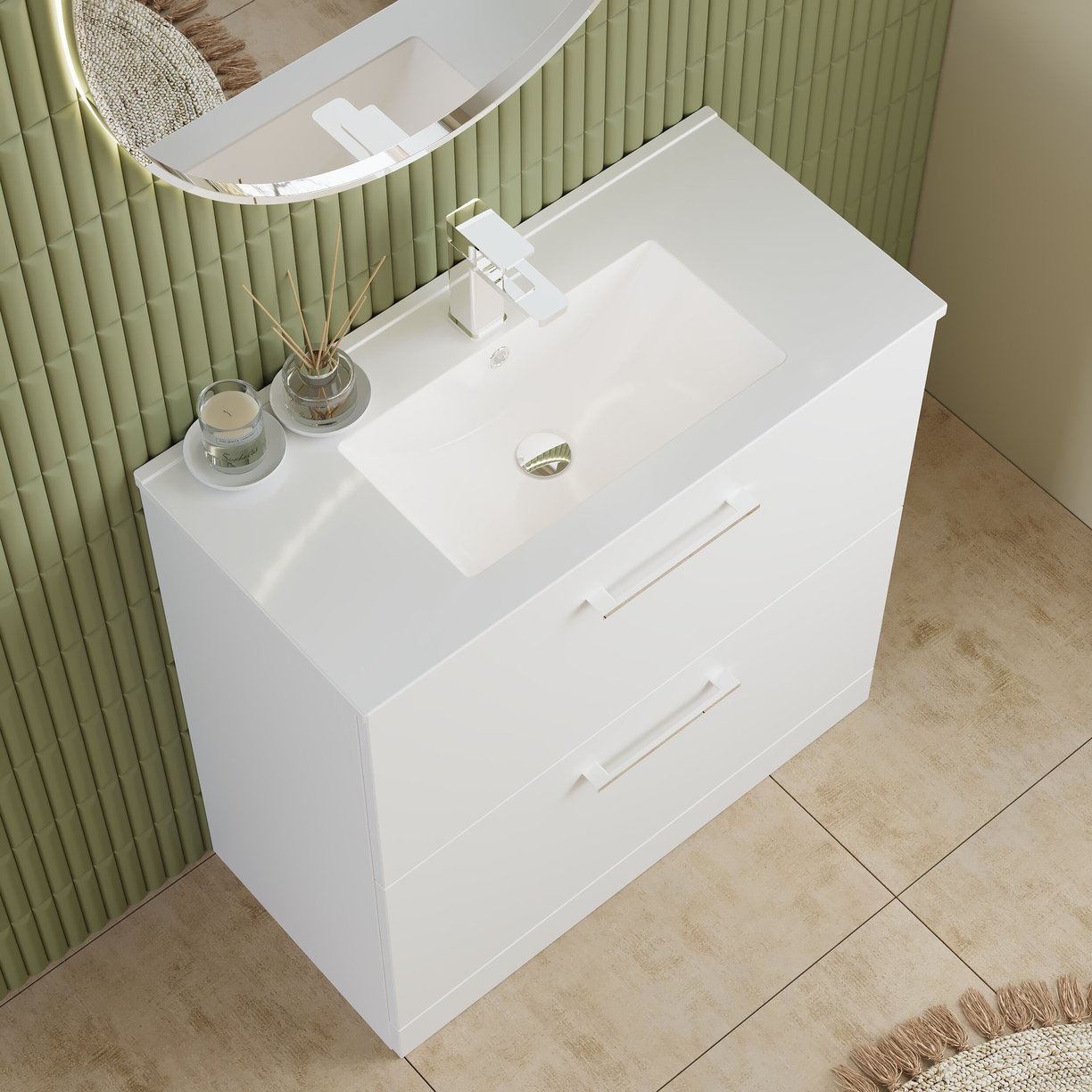 800mm FS 2-Drawer Vanity & Basin 2 - Gloss White