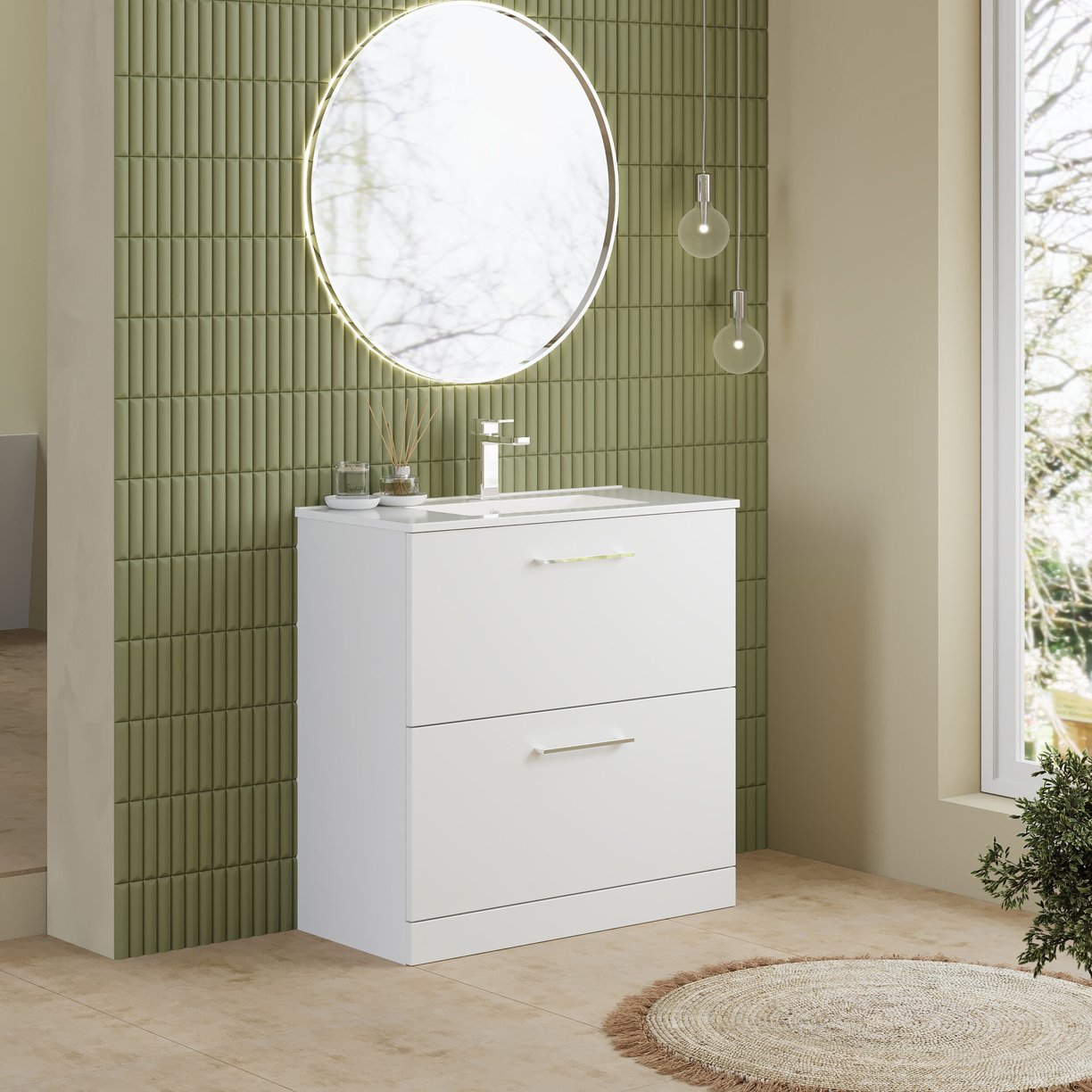 800mm FS 2-Drawer Vanity & Basin 2 - Gloss White