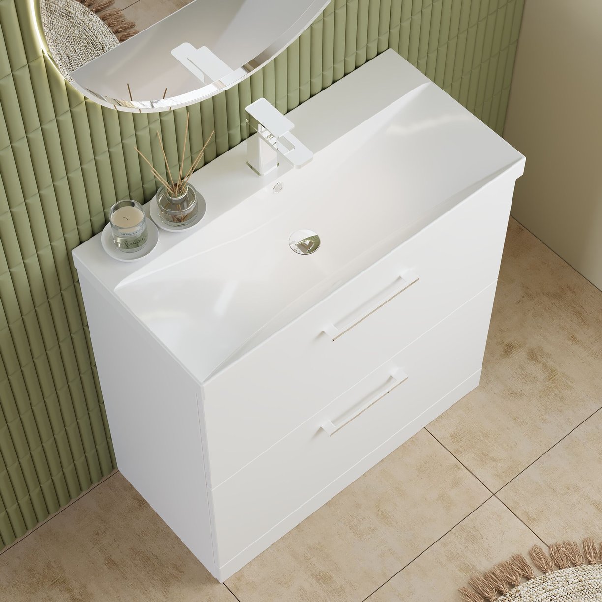 800mm FS 2-Drawer Vanity & Basin 3 - Gloss White