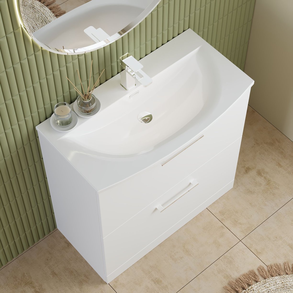 800mm FS 2-Drawer Vanity & Basin 4 - Gloss White