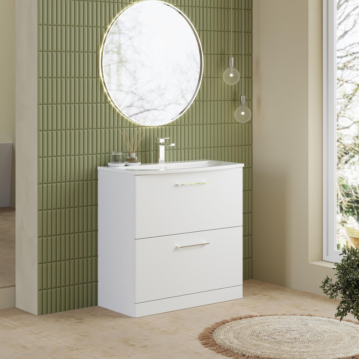 800mm FS 2-Drawer Vanity & Basin 4 - Gloss White