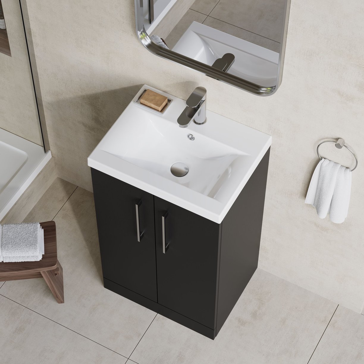 500mm FS 2-Door Vanity & Basin 1 - Satin Soft Black