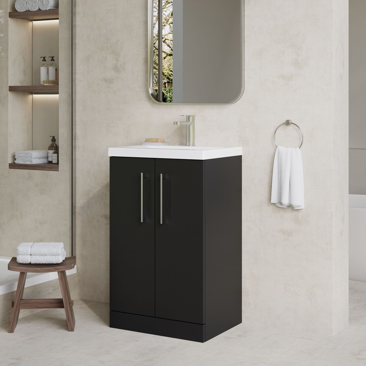 500mm FS 2-Door Vanity & Basin 1 - Satin Soft Black