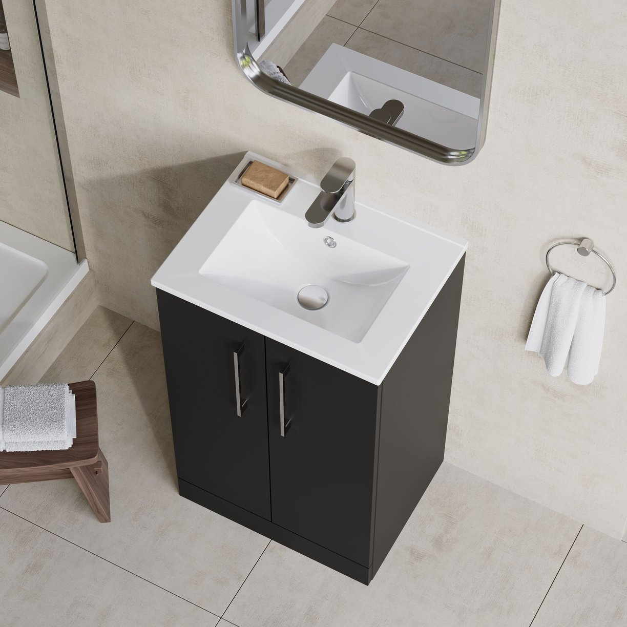 500mm FS 2-Door Vanity & Basin 2 - Satin Soft Black