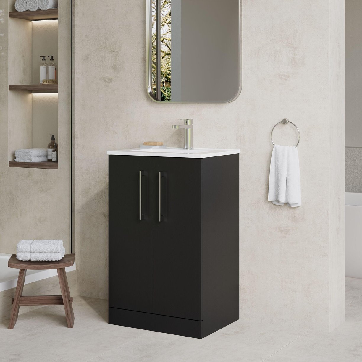 500mm FS 2-Door Vanity & Basin 2 - Satin Soft Black