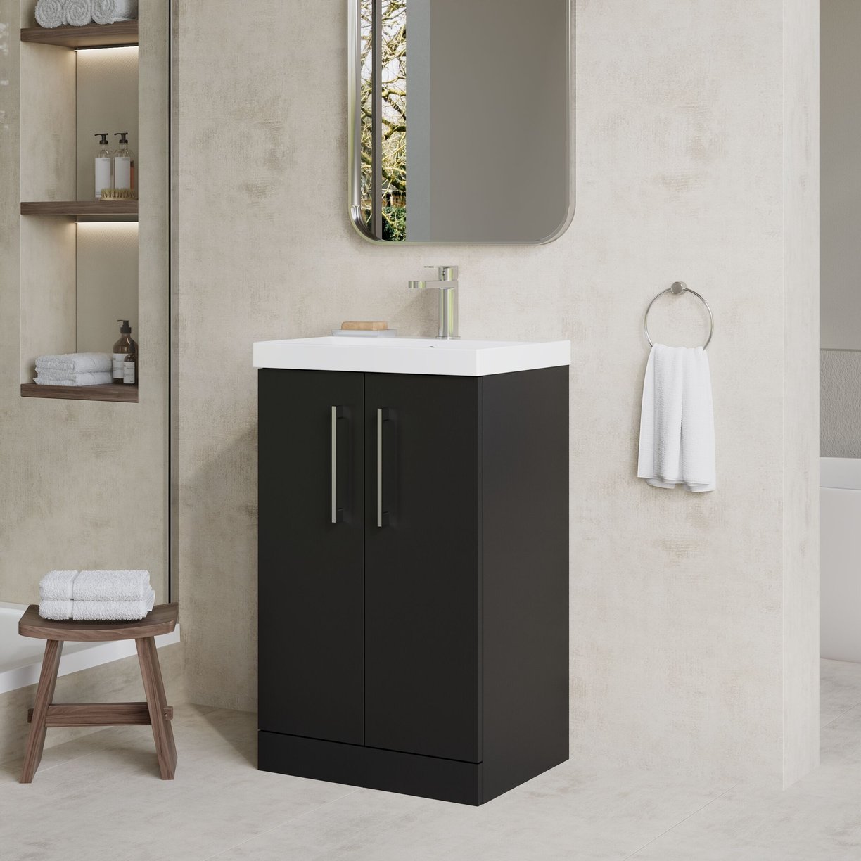 500mm FS 2-Door Vanity & Basin 3 - Satin Soft Black