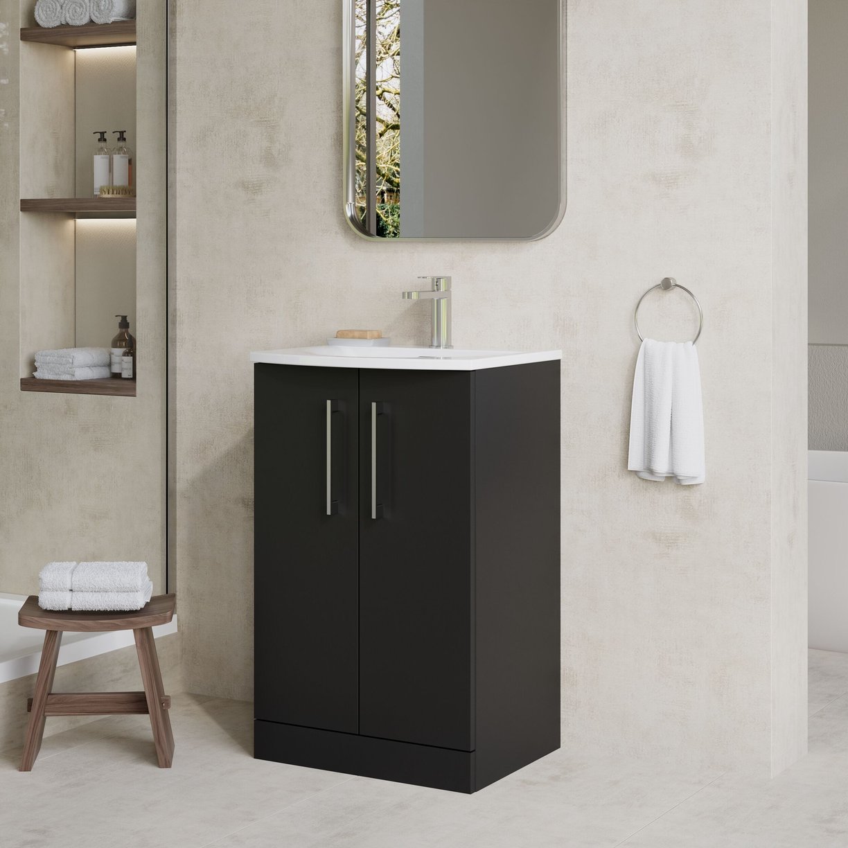 500mm FS 2-Door Vanity & Basin 4 - Satin Soft Black