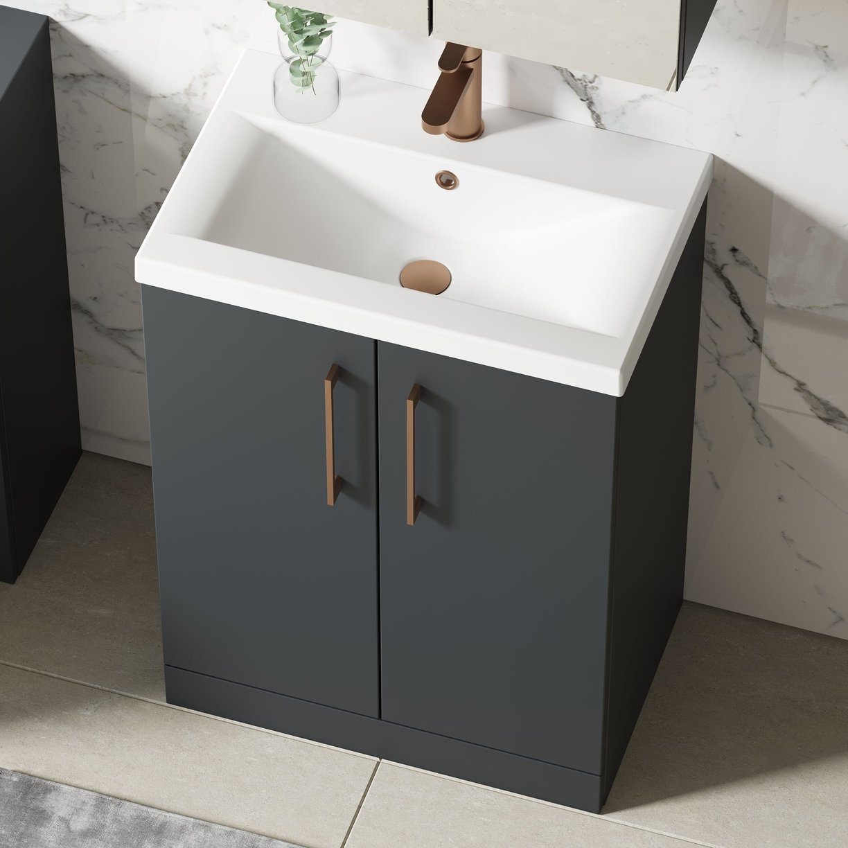 600mm FS 2-Door Vanity & Basin 1 - Satin Soft Black