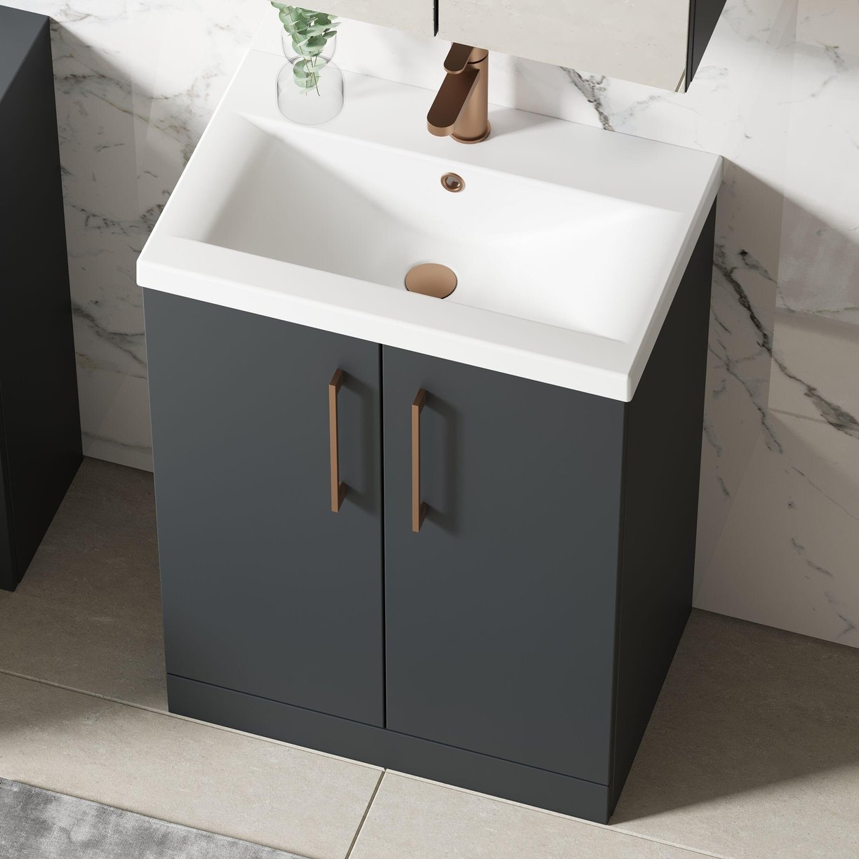 600mm FS 2-Door Vanity & Basin 1 - Satin Soft Black