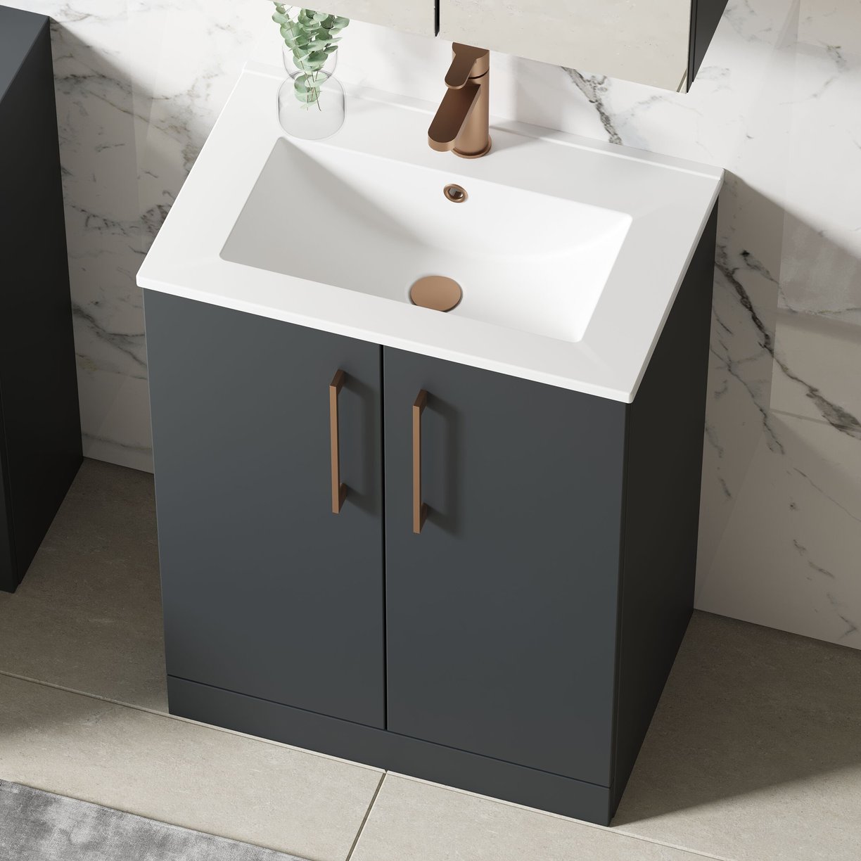 600mm FS 2-Door Vanity & Basin 2 - Satin Soft Black