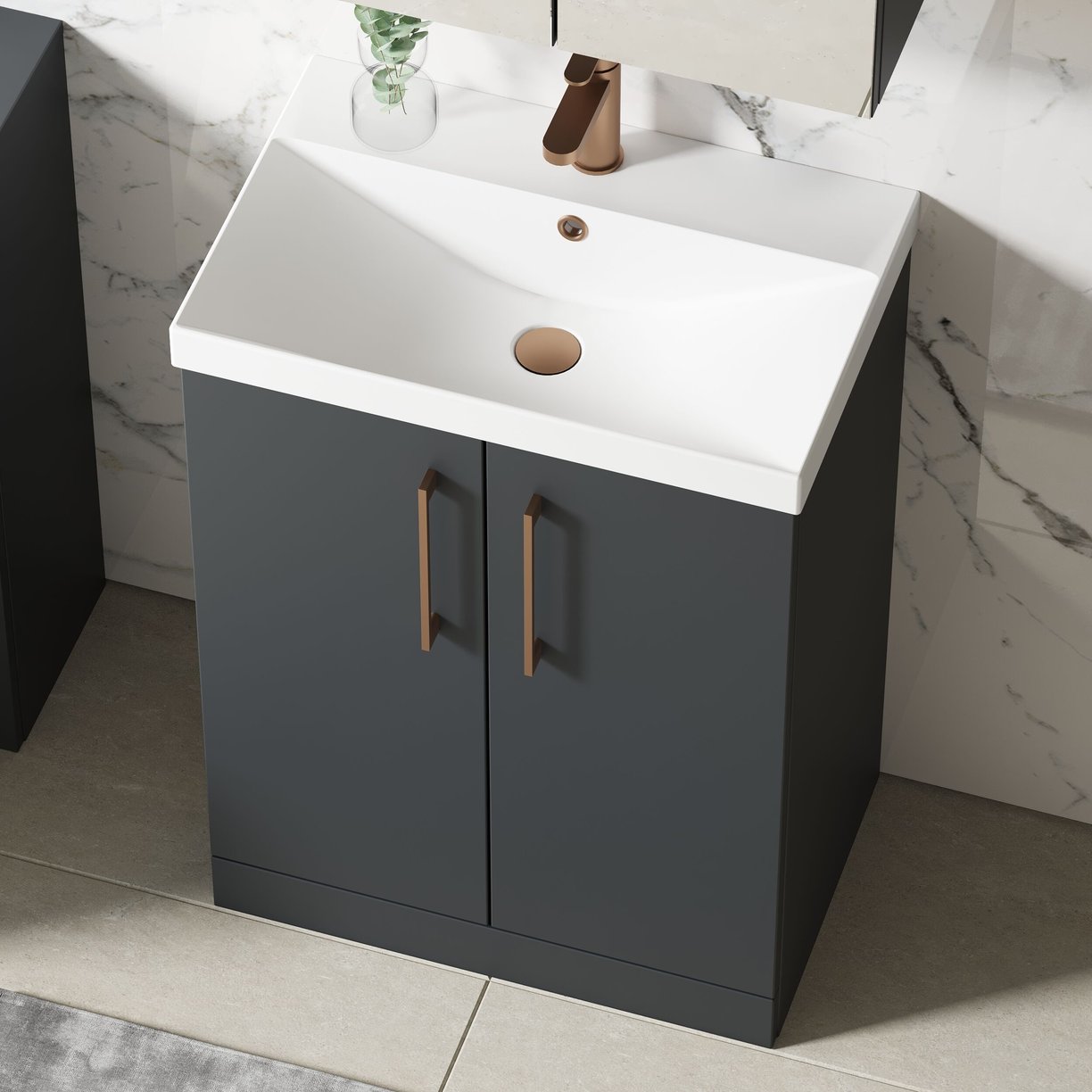 600mm FS 2-Door Vanity & Basin 3 - Satin Soft Black