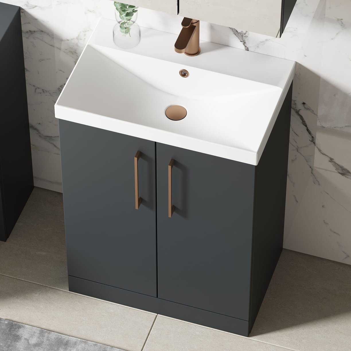 600mm FS 2-Door Vanity & Basin 3 - Satin Soft Black