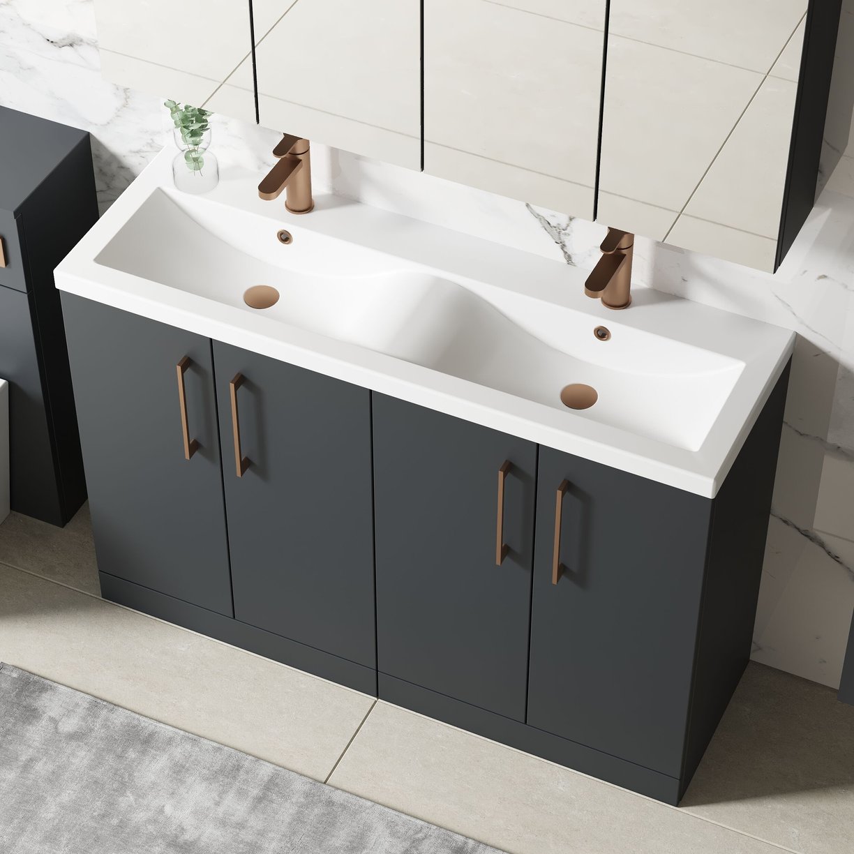 1200mm FS 4-Door Vanity & Double Basin - Satin Soft Black