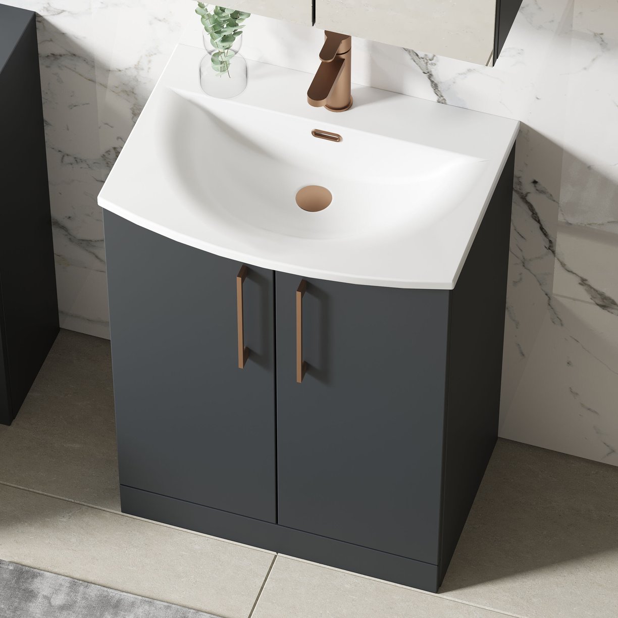 600mm FS 2-Door Vanity & Basin 4 - Satin Soft Black