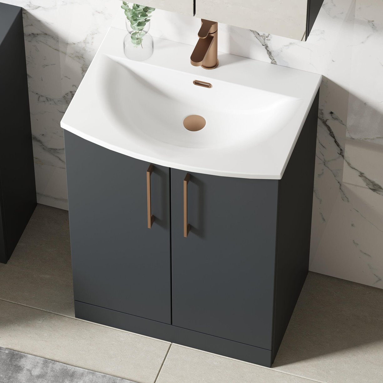 600mm FS 2-Door Vanity & Basin 4 - Satin Soft Black