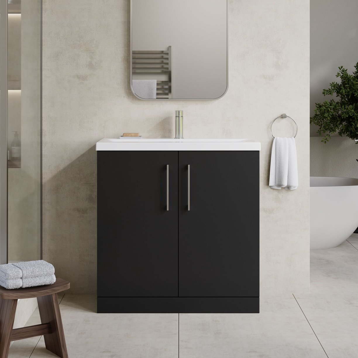 800mm FS 2-Door Vanity & Basin 1 - Satin Soft Black