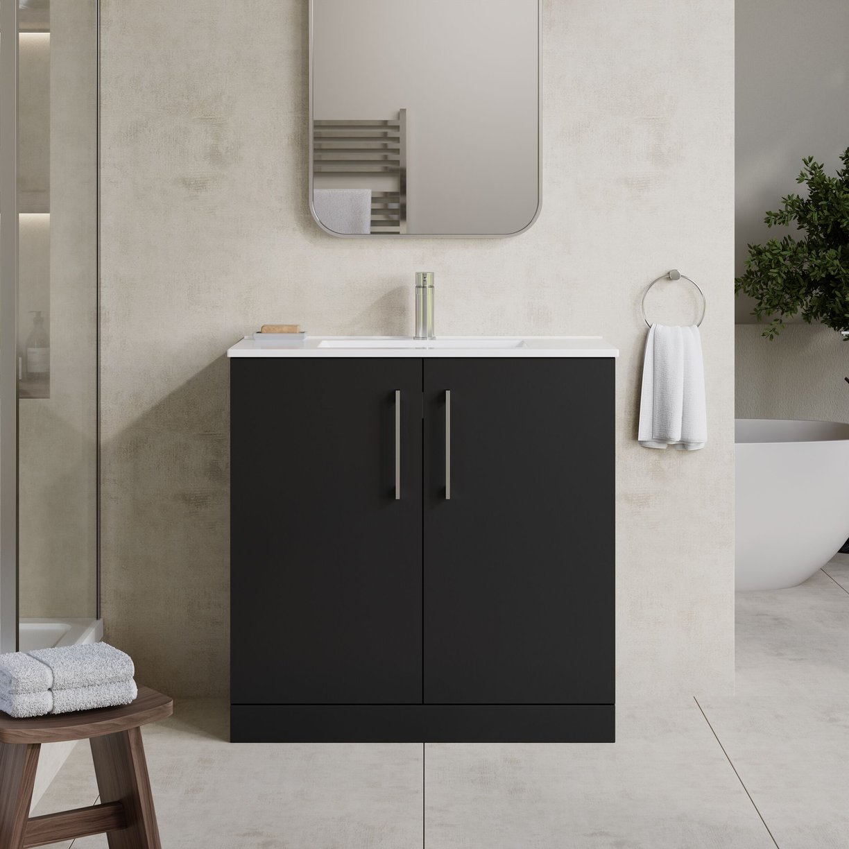 800mm FS 2-Door Vanity & Basin 2 - Satin Soft Black
