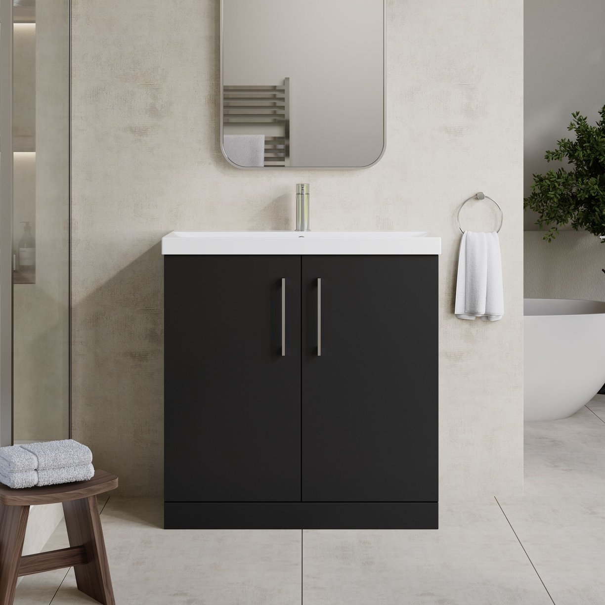800mm FS 2-Door Vanity & Basin 3 - Satin Soft Black
