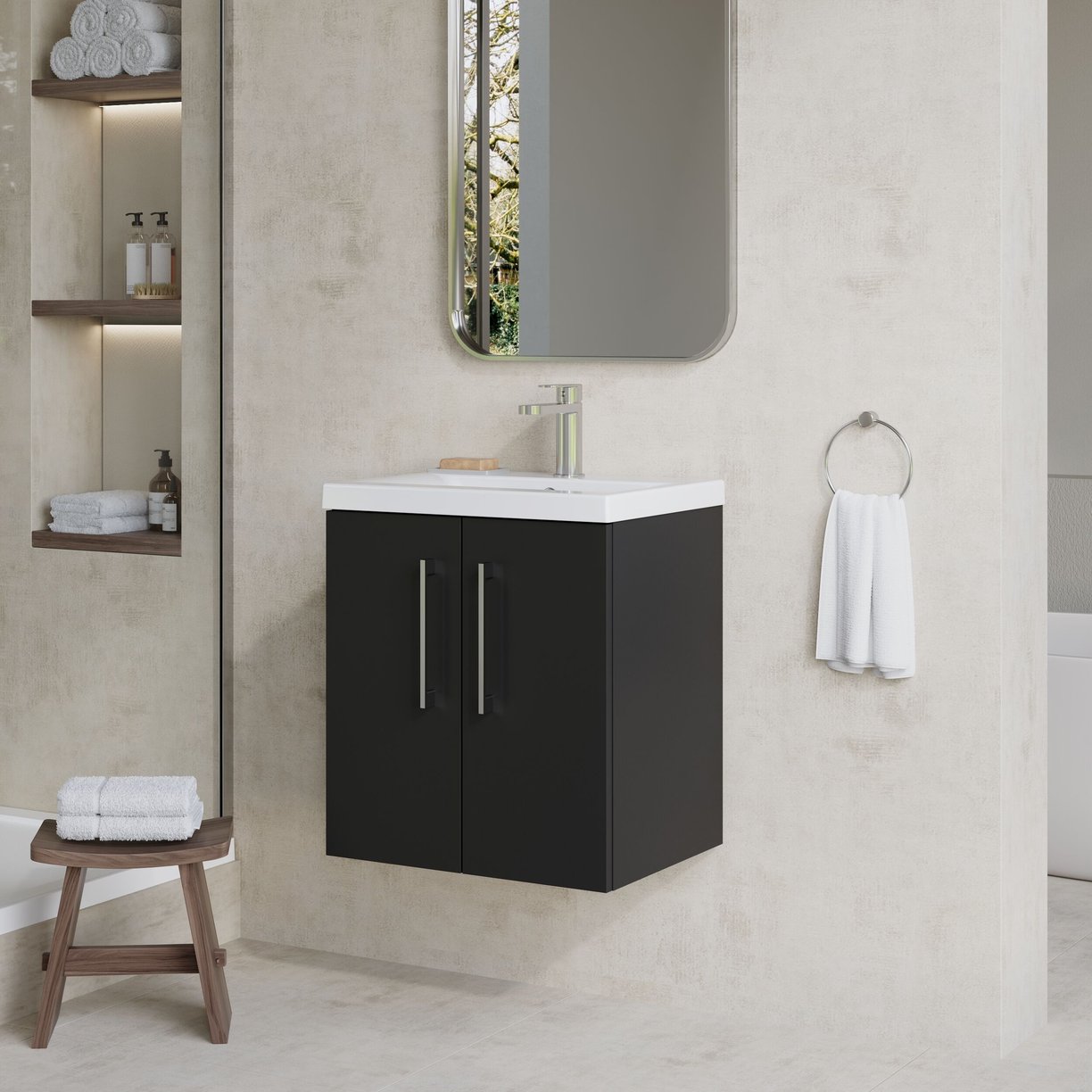 500mm WH 2-Door Vanity & Basin 1 - Satin Soft Black