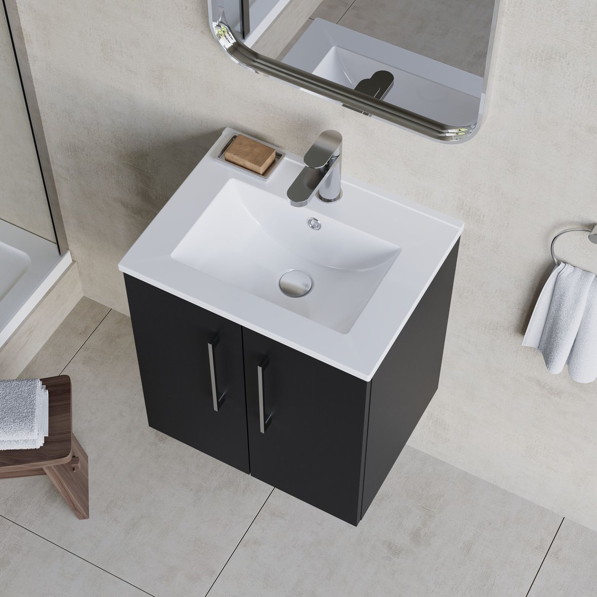 500mm WH 2-Door Vanity & Basin 2 - Satin Soft Black