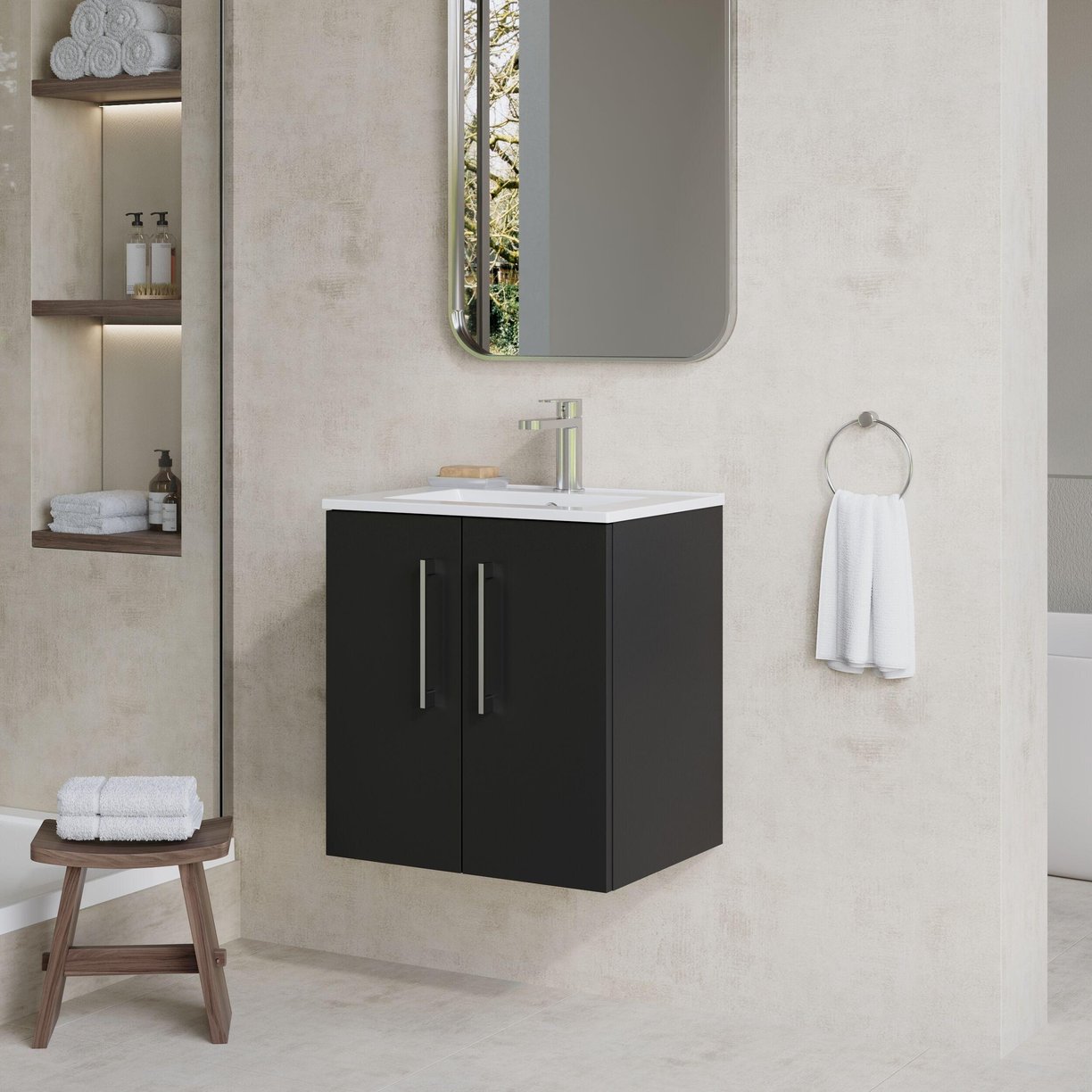 500mm WH 2-Door Vanity & Basin 2 - Satin Soft Black