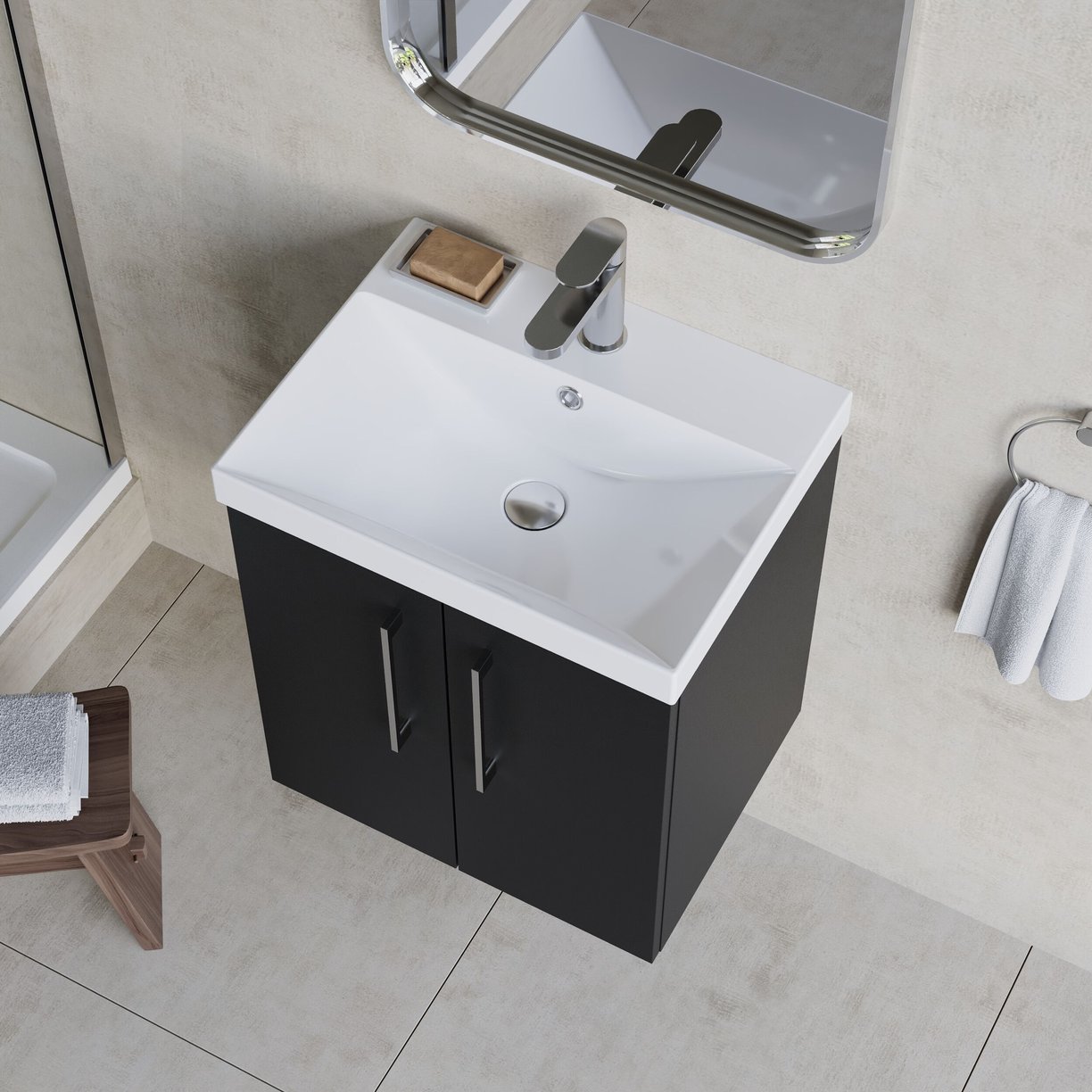 500mm WH 2-Door Vanity & Basin 3 - Satin Soft Black