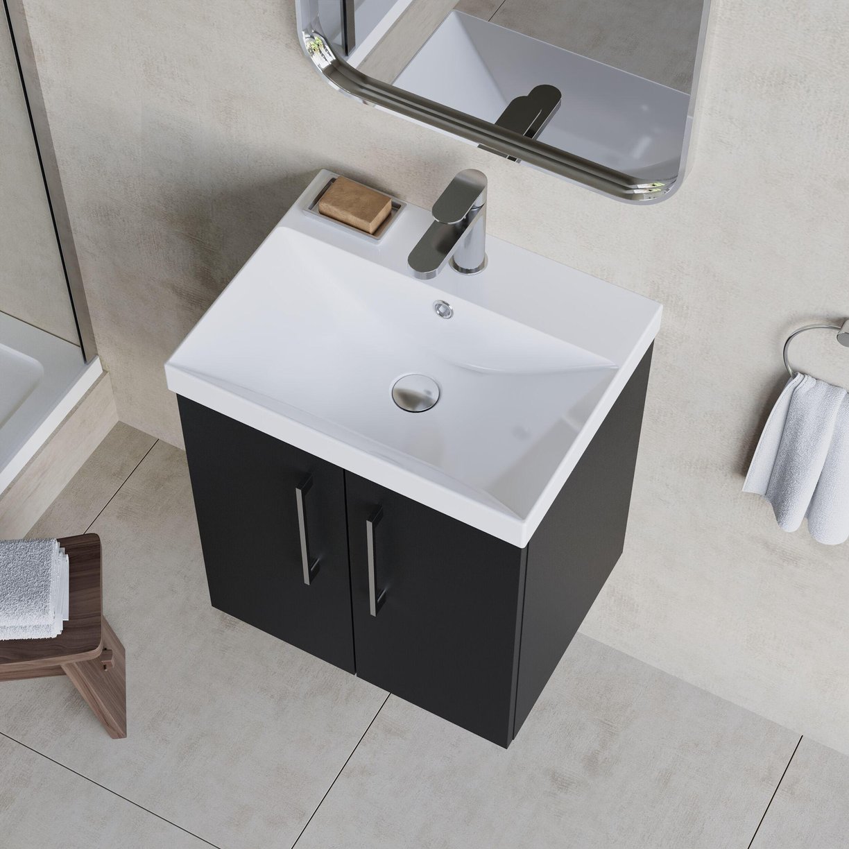 500mm WH 2-Door Vanity & Basin 3 - Satin Soft Black