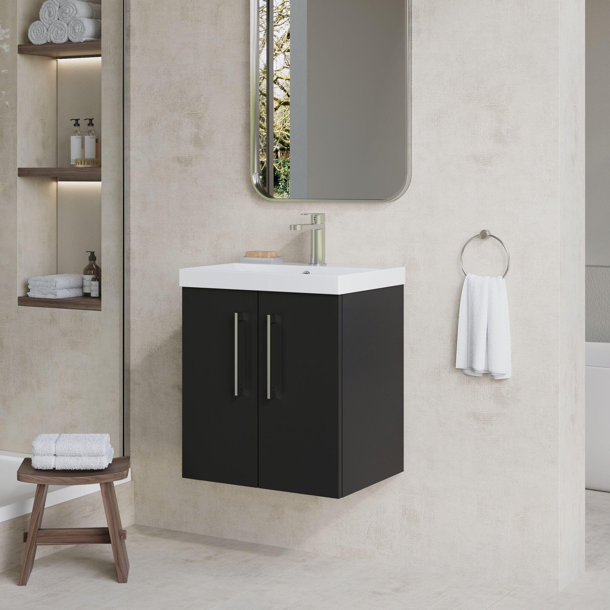 500mm WH 2-Door Vanity & Basin 3 - Satin Soft Black