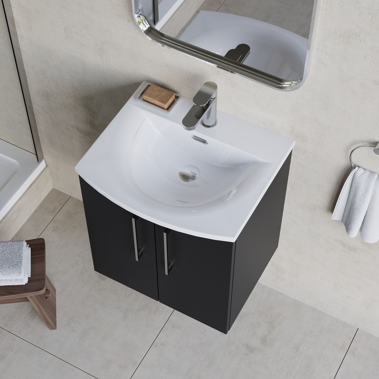 500mm WH 2-Door Vanity & Basin 4 - Satin Soft Black
