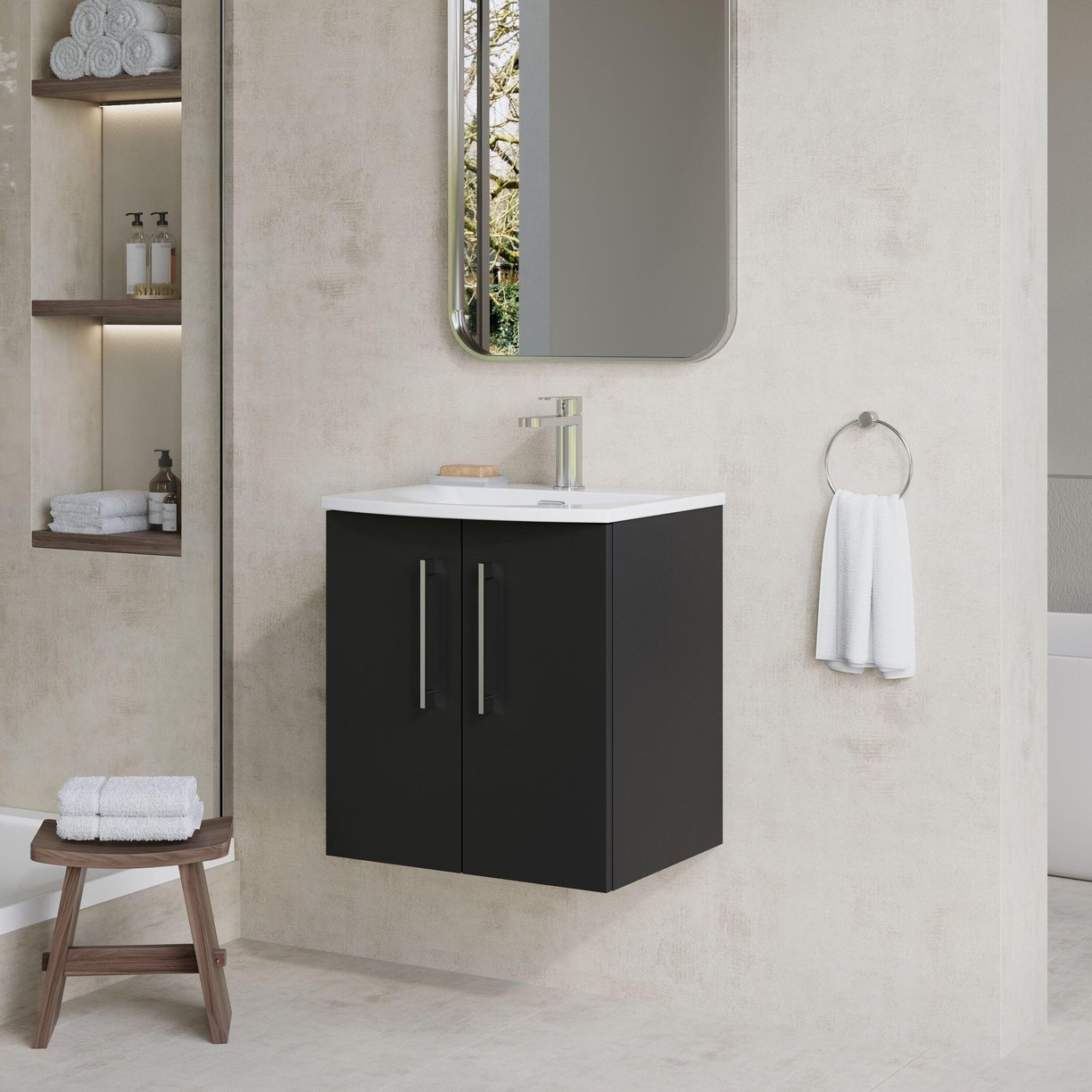 500mm WH 2-Door Vanity & Basin 4 - Satin Soft Black