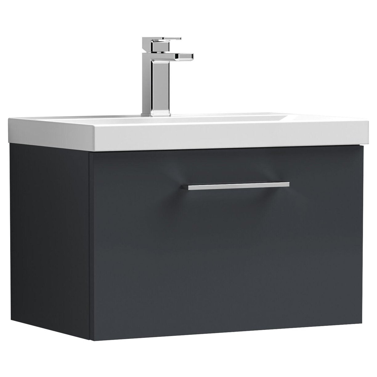 600mm WH 1-Drawer Vanity & Basin 1 - Satin Soft Black