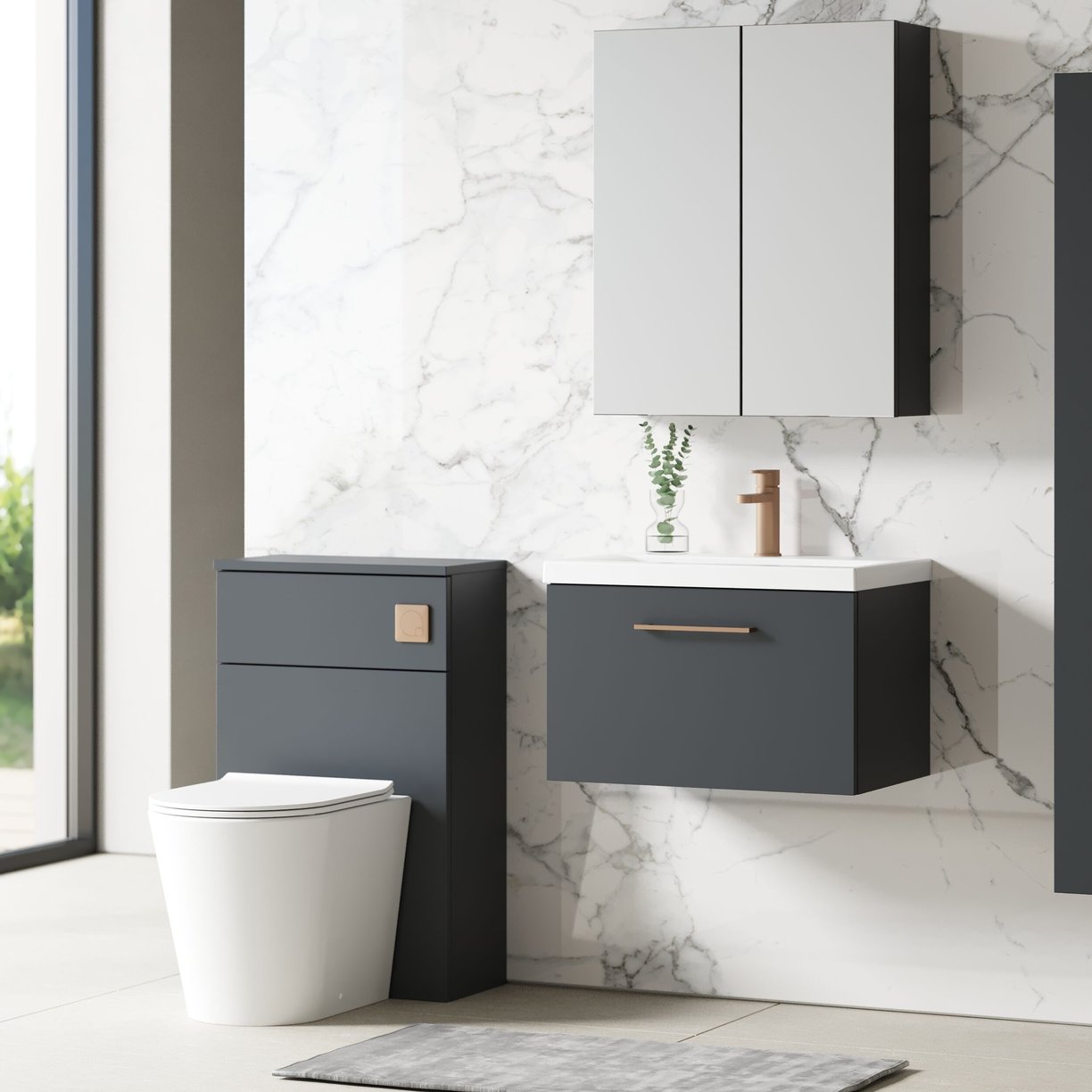 600mm WH 1-Drawer Vanity & Basin 1 - Satin Soft Black