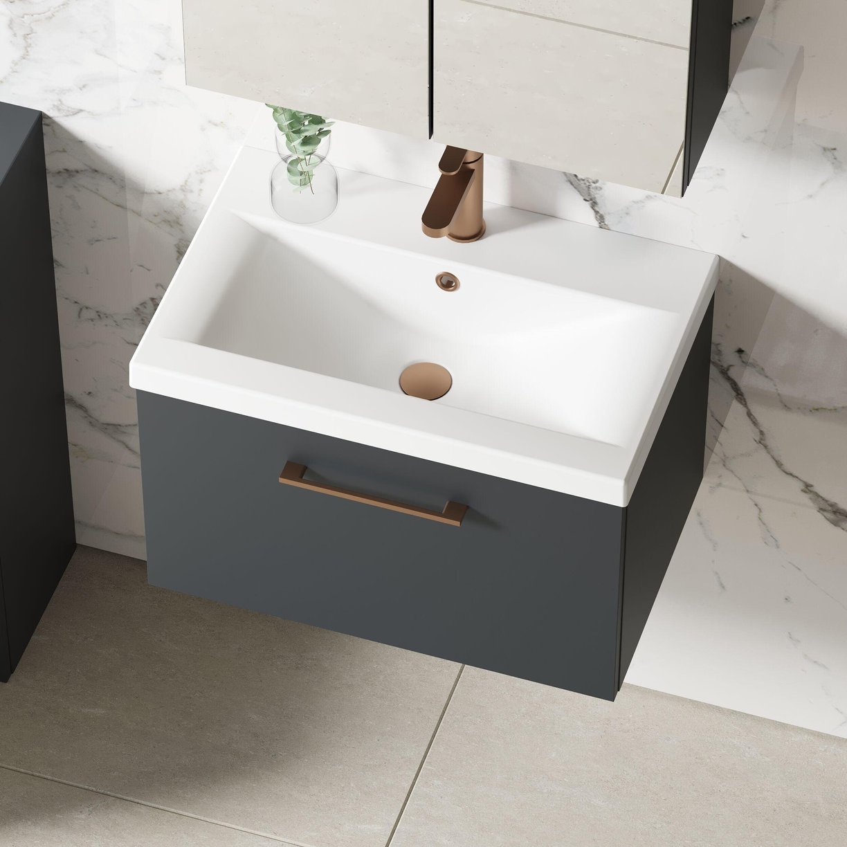 600mm WH 1-Drawer Vanity & Basin 1 - Satin Soft Black