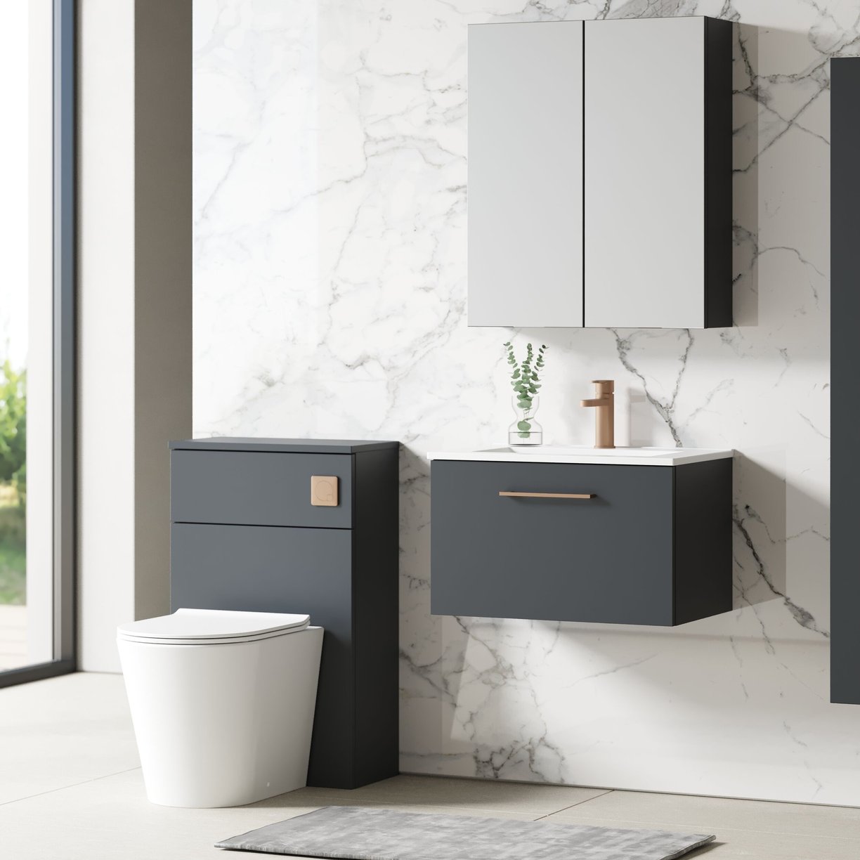 600mm WH 1-Drawer Vanity & Basin 2 - Satin Soft Black