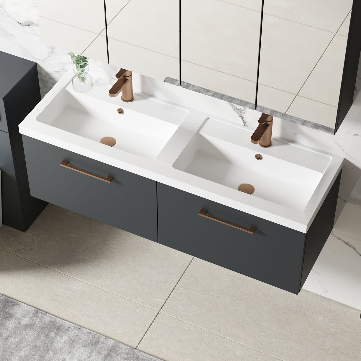 1200mm WH 2-Drawer Vanity & Double Basin - Satin Soft Black