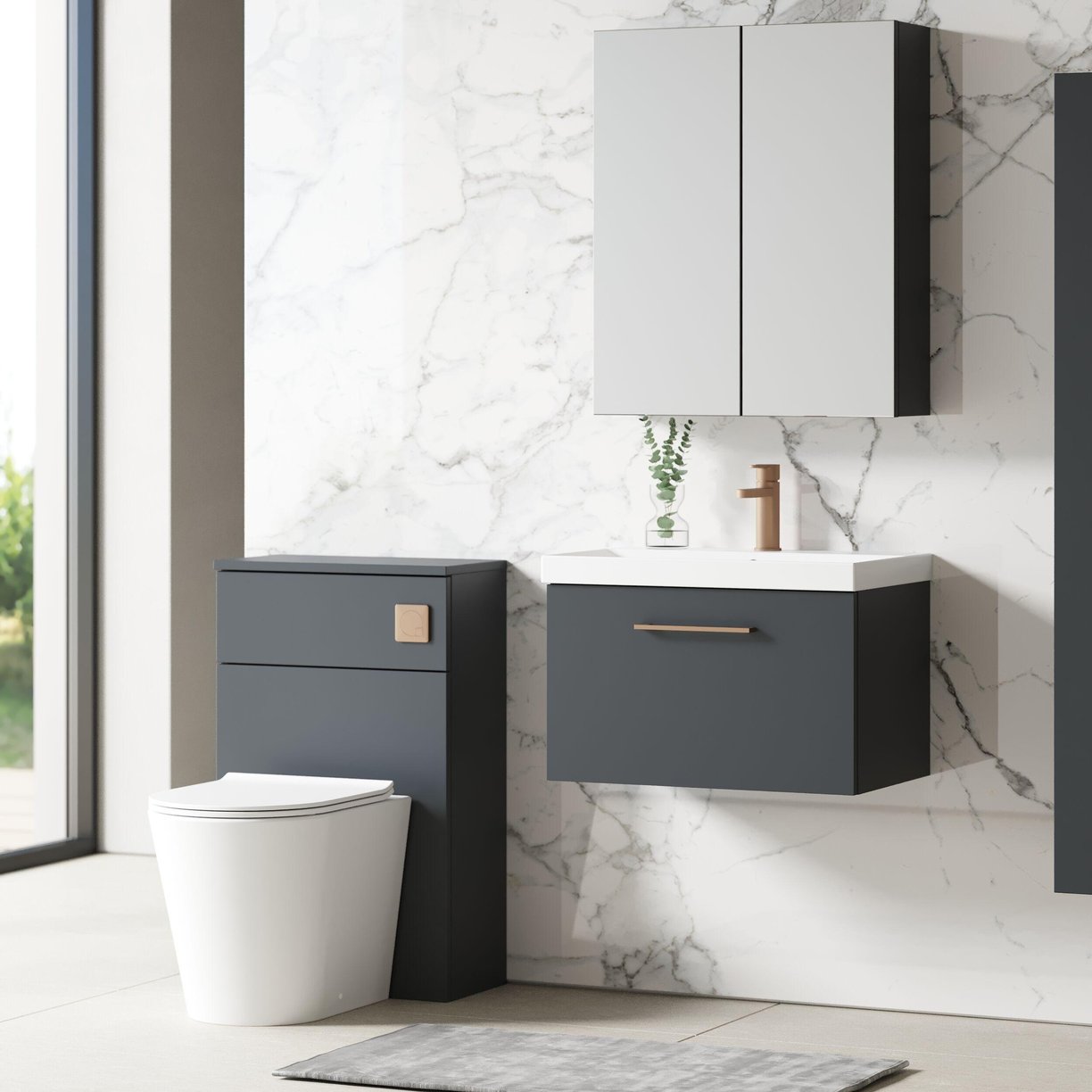 600mm WH 1-Drawer Vanity & Basin 3 - Satin Soft Black